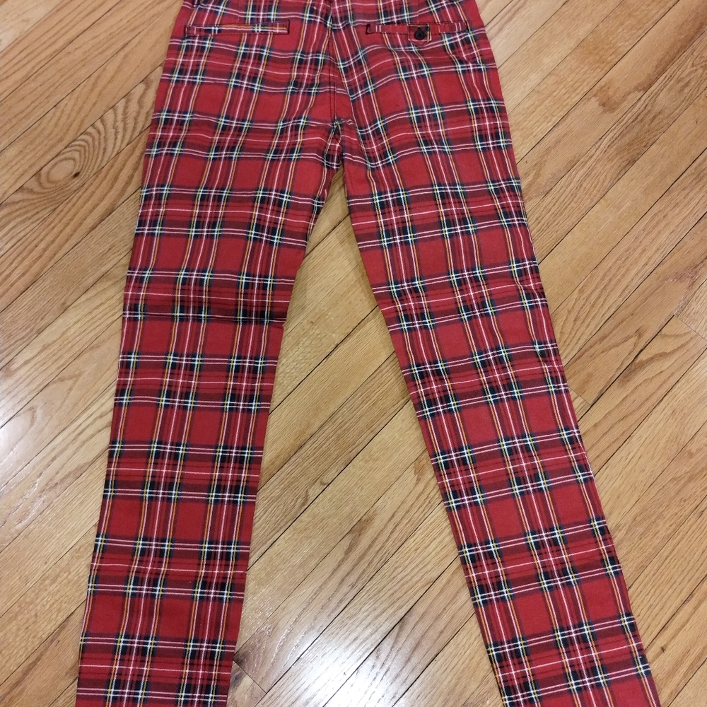 Royal Bones By Daang Goodman Hot Topic Plaid Punk Pants 32 Red S2012 Nwot - Picture 3 of 10